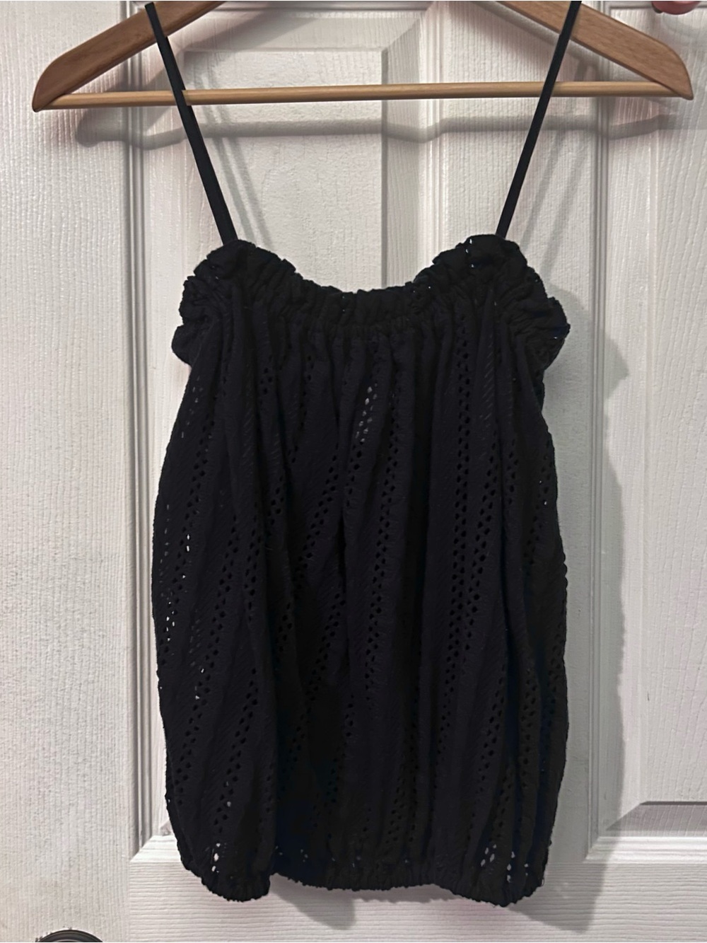 Black Eyelet Bubble Tank Top
